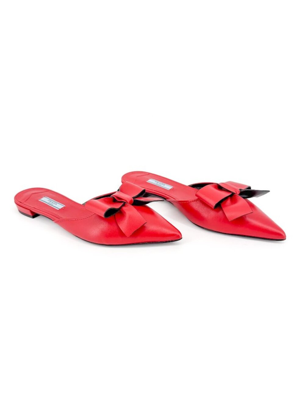 Prada Pointed Bow Mule Flats Ballet Red Leather Size 38.5 US 8.5 Women’s